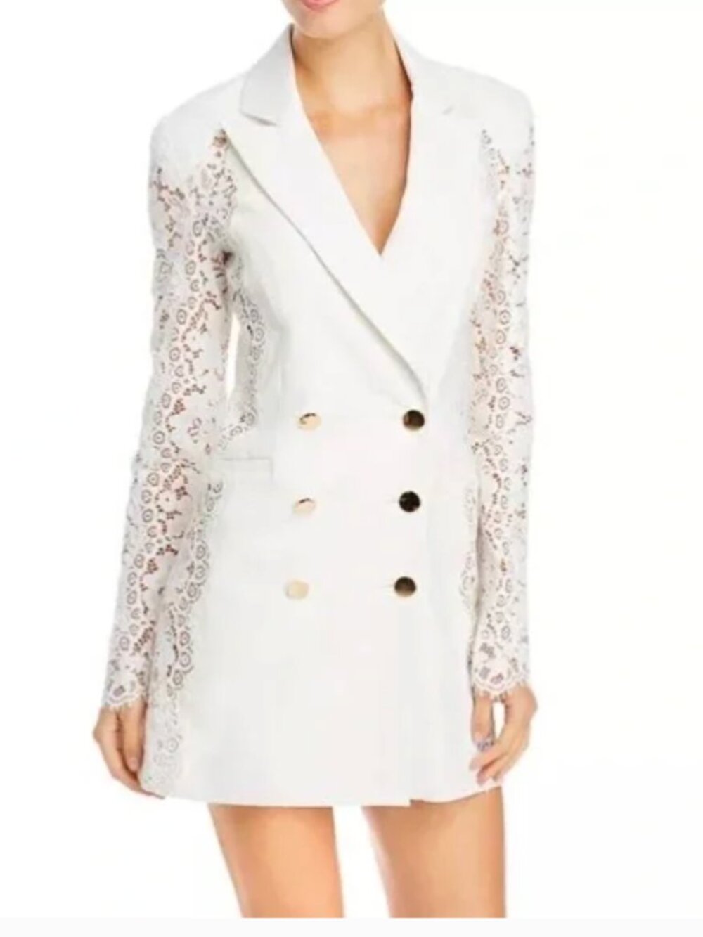 Ramy Brook Ivory Lace Blazer Dress Gold Button Detail